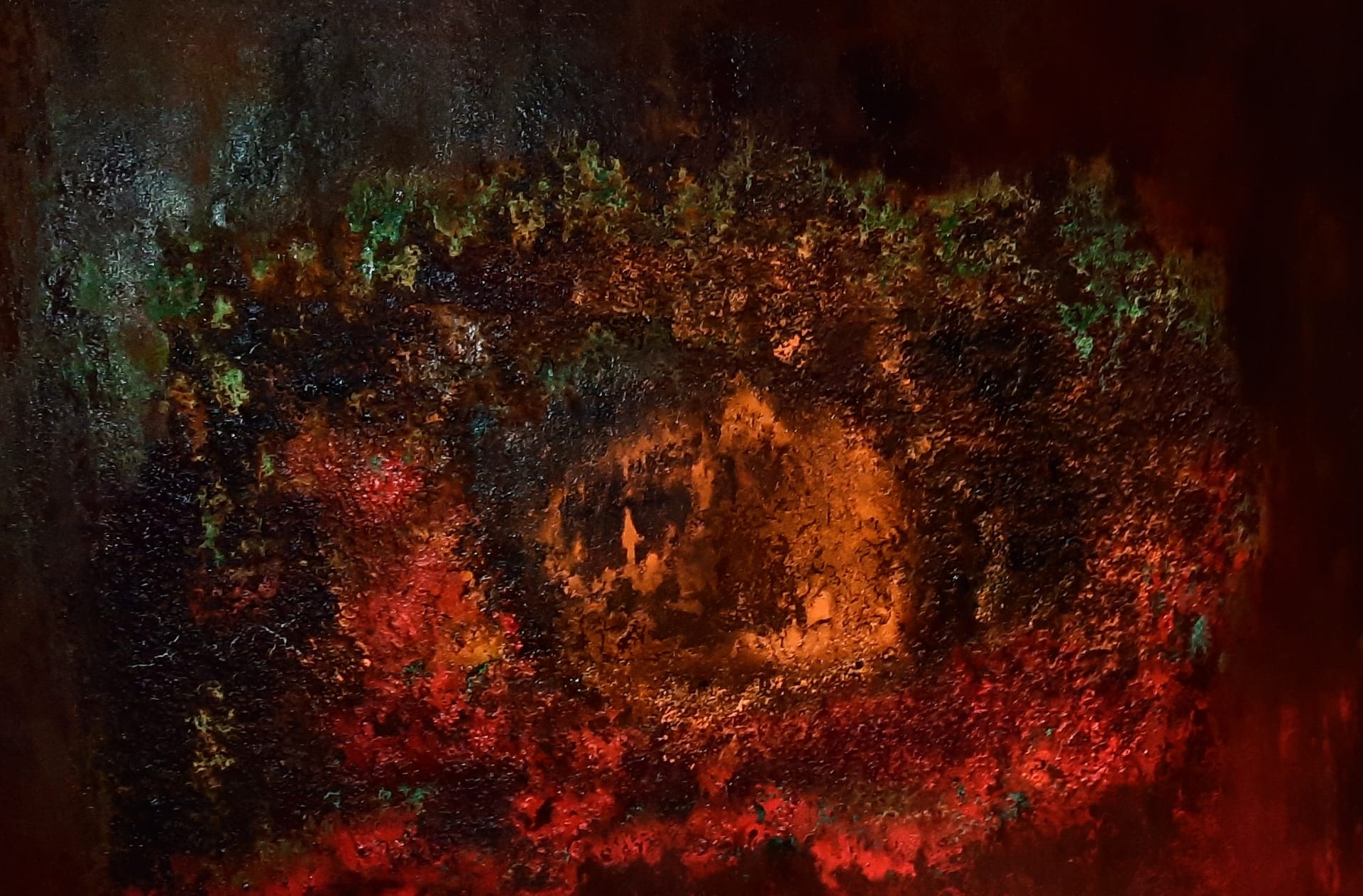 in the heart of the volcano (acryl op doek 100 op 140 cm)